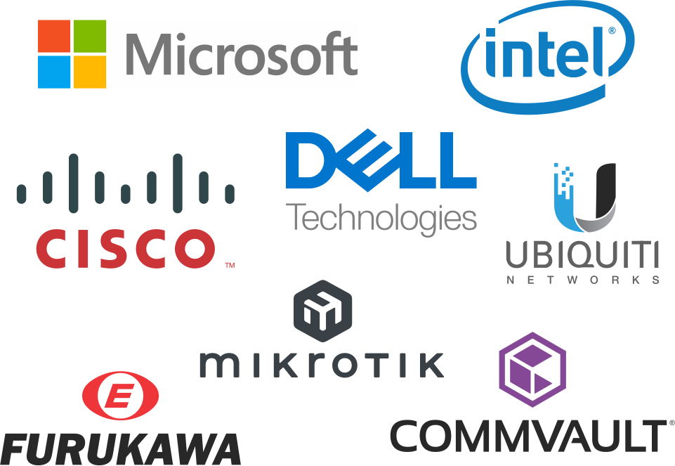Microsoft, Dell, Cisco,Ubiquiti,Mikrotik, Intel, Furukawa.